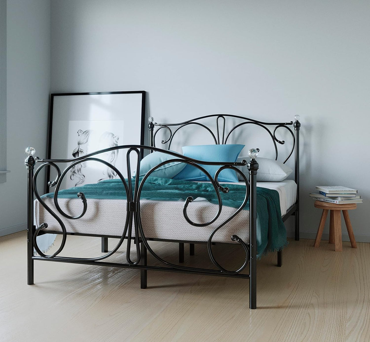 FurnitureFul Grace Metal Bed Frame - Single, Small Double, & Double - Elegant Design with Ample Underbed Storage