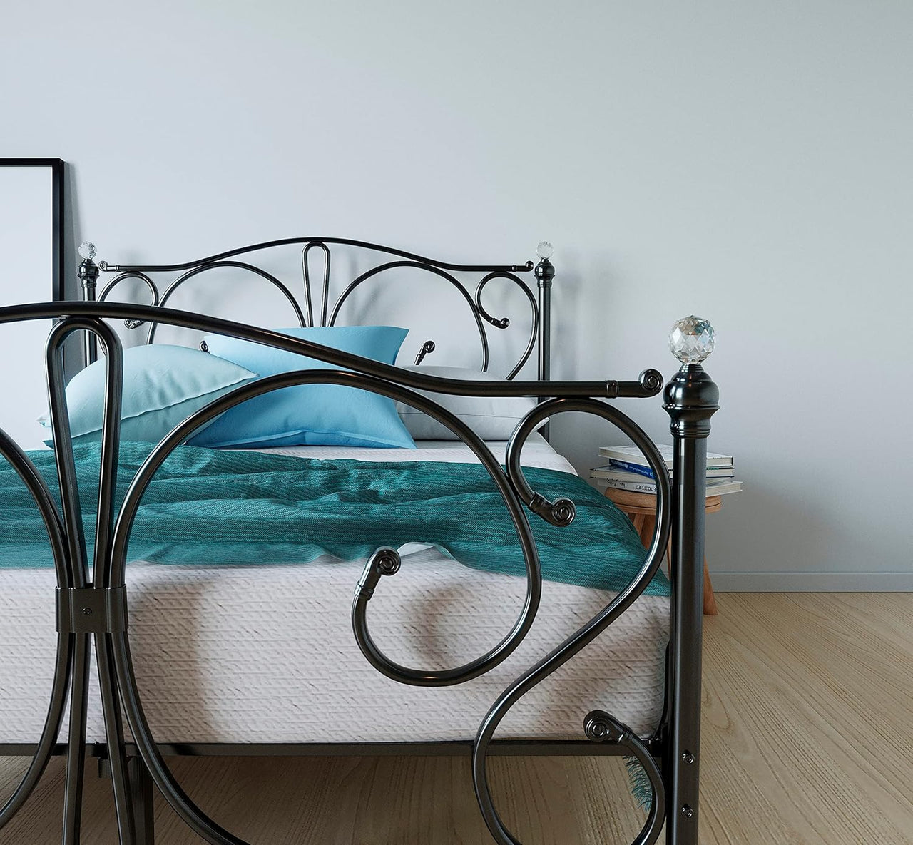 FurnitureFul Grace Metal Bed Frame - Single, Small Double, & Double - Elegant Design with Ample Underbed Storage